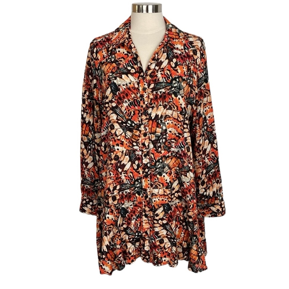 For the Republic Orange & Brown Abstract Print Tunic Top